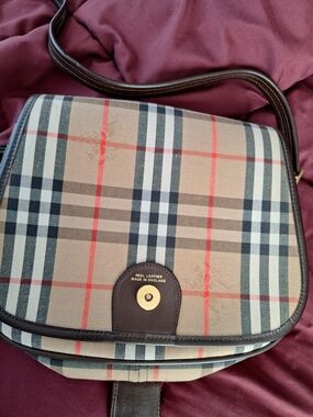 Vintage Plaid Leather Crossbody Bag - Tan, Black & Red- Burberry Lookalike